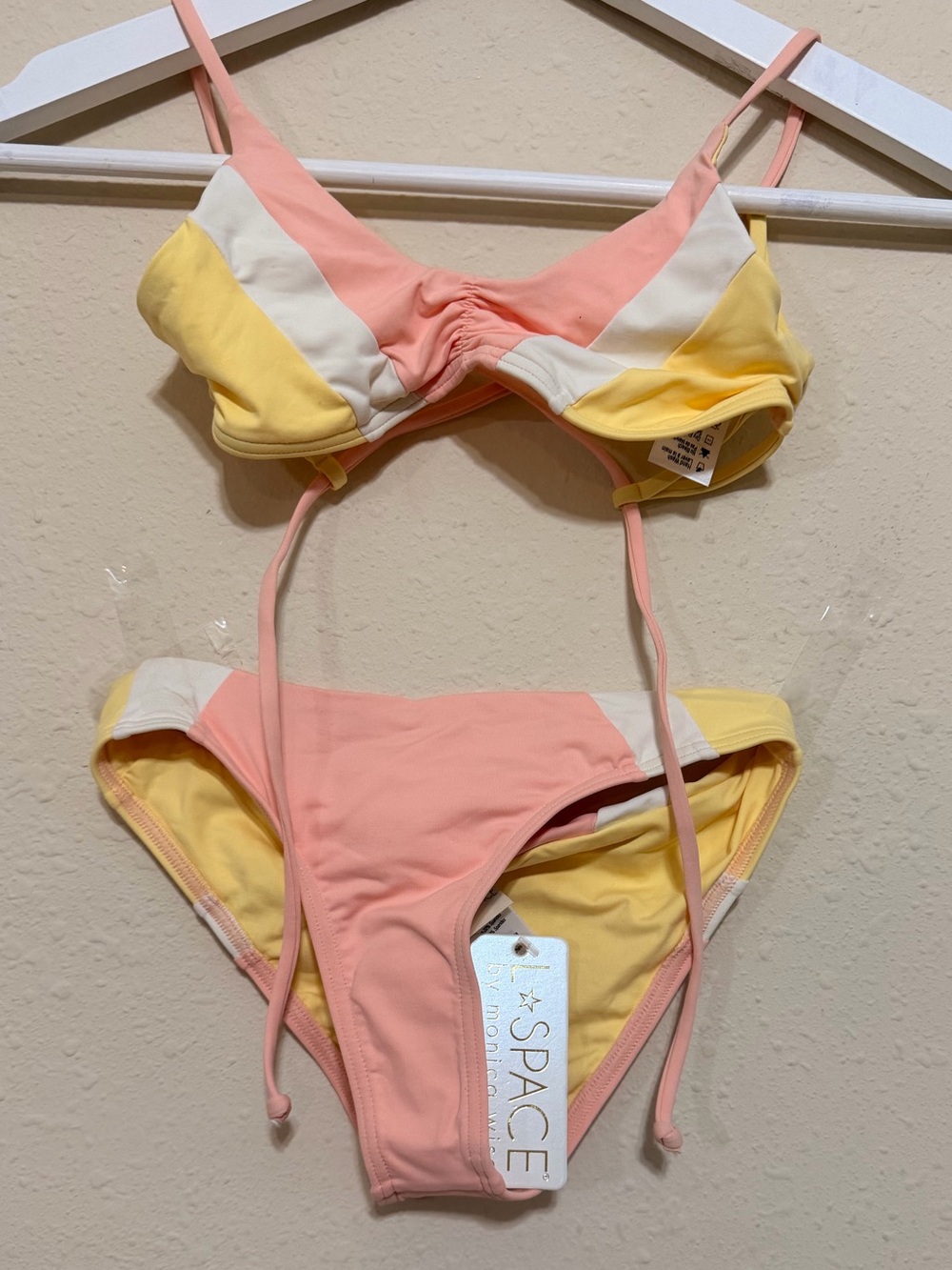 l*space Kids Pastel Pink, Yellow & Cream Colorblock Bikini